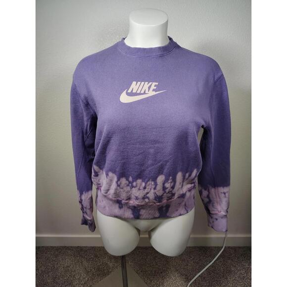 Purple Nike Sportswear French Terry Crew Violet Sweatshirt Just Do It Tie Die M - Picture 1 of 9